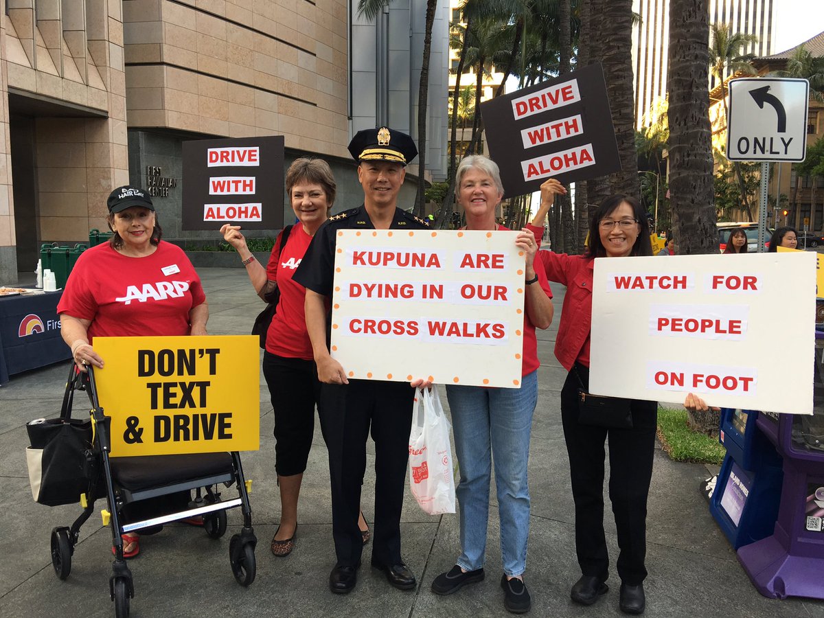 AARPHawaii's tweet photo. Thank you acting @honolulupolice Chief Cary Okimoto for today's rally to educate people about keeping pedestrians, especially kupuna, safe. https://t.co/0kj46n7p4P