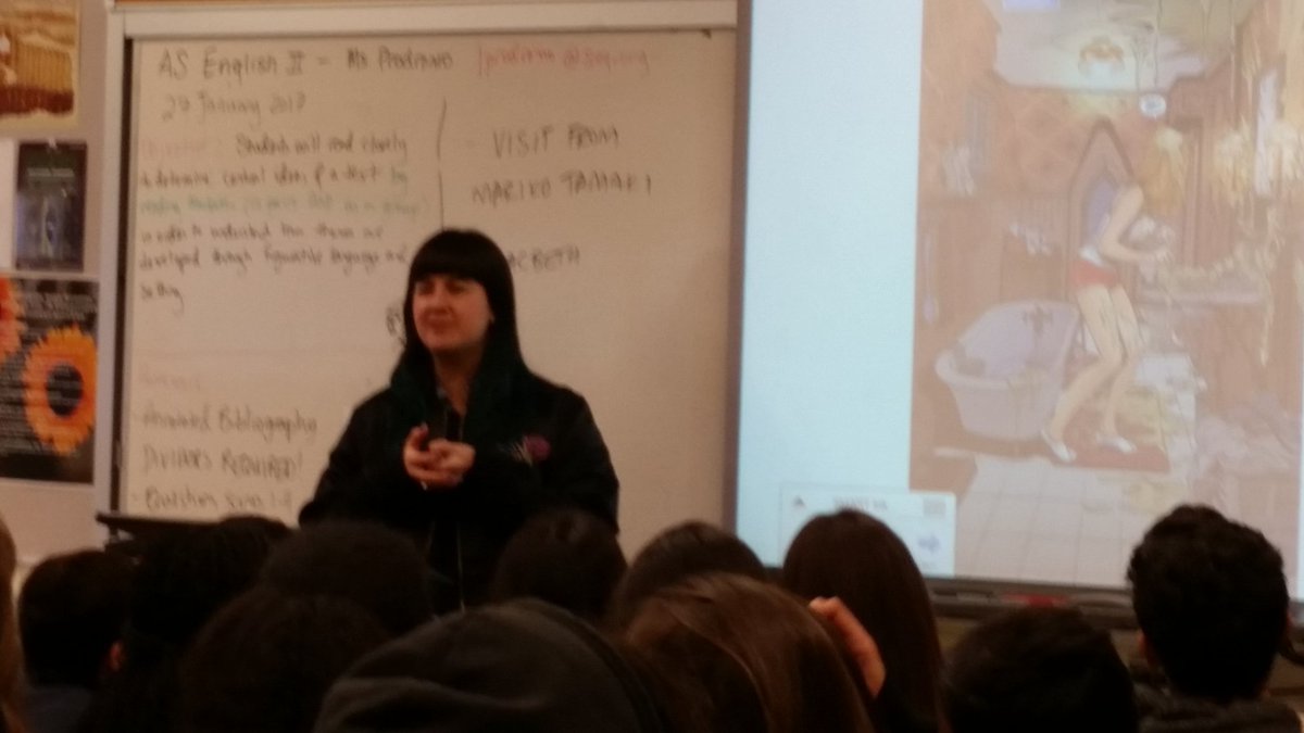 LibraryKat_SMCL's tweet image. Learning about @marikotamaki &amp;amp; comix at Woodside HS day before #YANovCon @MillbraeLibrary