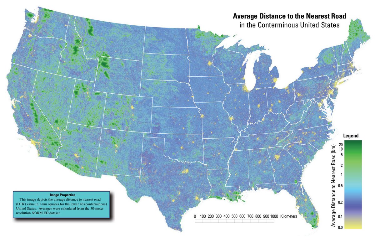 USGS map shows Adirondack Park is one of few places in East where you can get away from roads. #adirondacks #wilderness