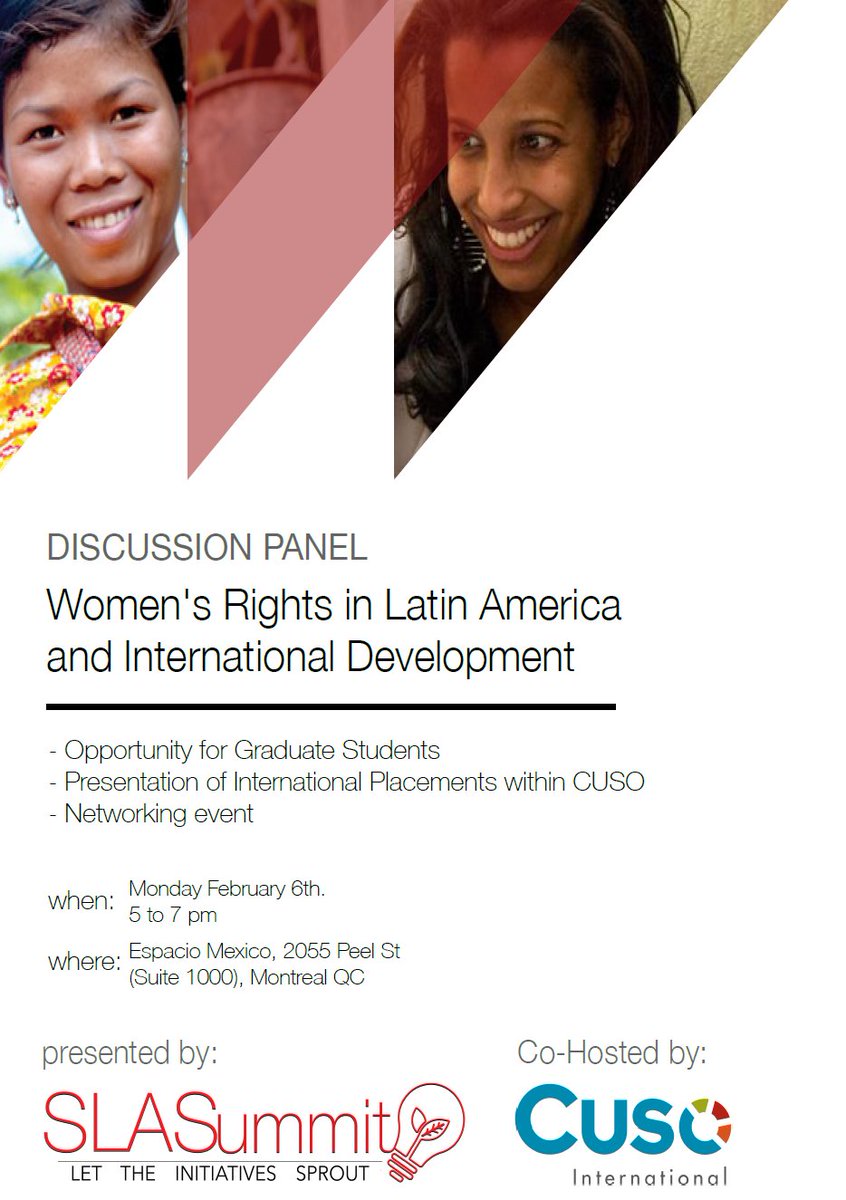 CCPCMtl's tweet photo. Event : Women's Rights in Latin America and International Development with @CusoIntl &amp; @SLASummit at Espacio Mexico February 6th. https://t.co/GTaz5daP9U