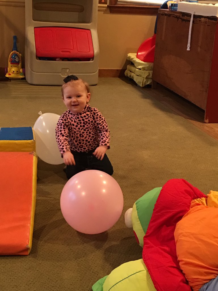 Karrie_Jarrell's tweet photo. Mommas girl ready for her birthday celebration and daycare ... #balloons #leopardprint #myangel https://t.co/RpXW1dgU2e