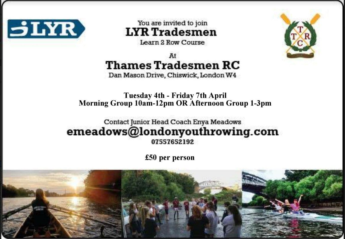 Learn to row with LYRTradesmen this Easter