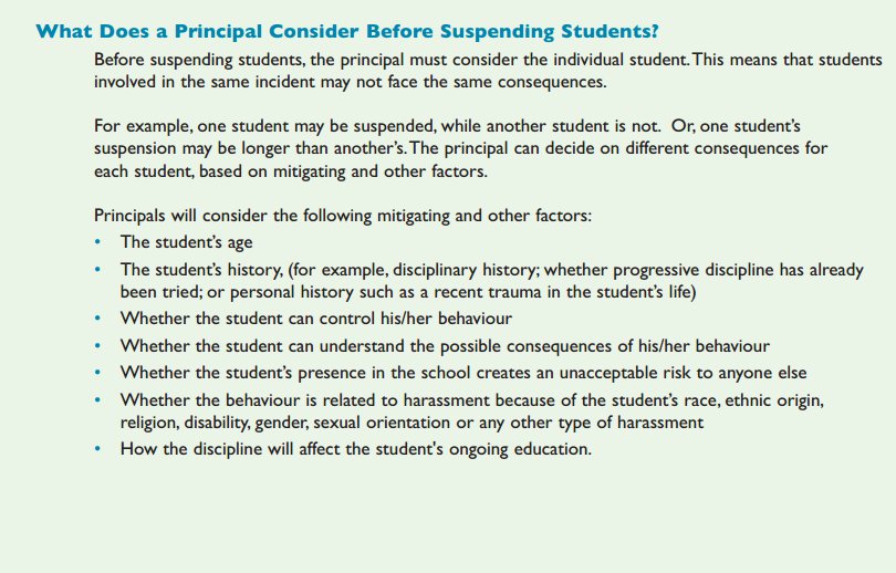 ONTSpecialNeeds's tweet photo. What Ontario principals must consider before suspending students: #onted https://t.co/AtRwZUsl9F