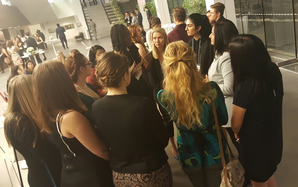 AlmasJiwani's tweet photo. Mobbed by inspired delegates at the Queen's United Nations opening ceremony after keynote address.:) Love it. @QMUN17 #AJF2017 https://t.co/g1A1jyEssy