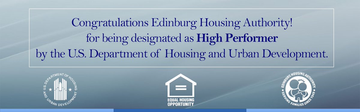 EdinburgHousing's tweet photo. @EdinburgHousing is a designated #highperformer by @HUDgov! Way to go EHA! #changestartwithus #eha #hud https://t.co/A4Wz6gpQaB