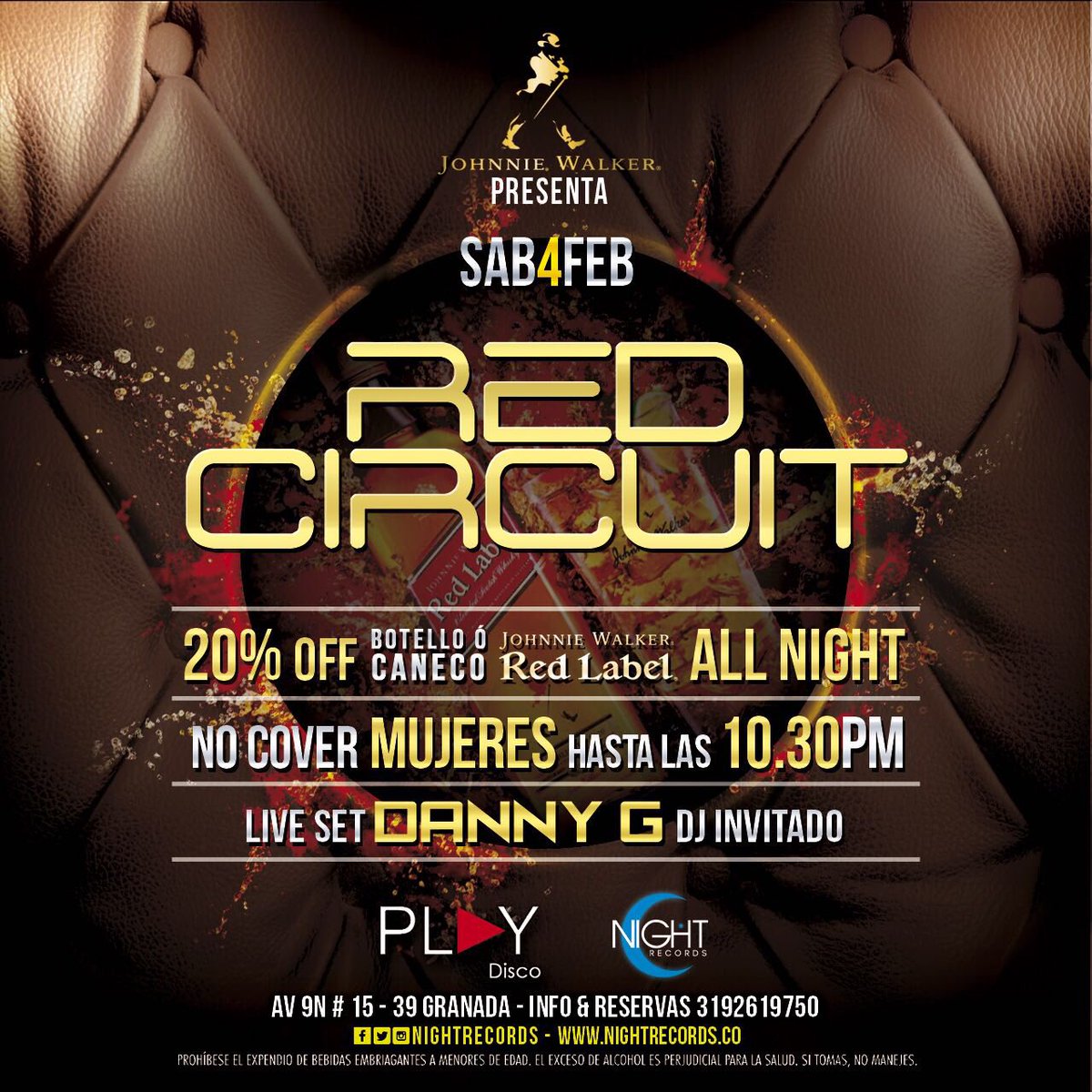 NightRecords's tweet image. Estás listo para vivir una nueva experiencia con nosotros? Este sábado 4 de febrero queremos que nos acompañes. #RedCircuit by JohnnieWalker