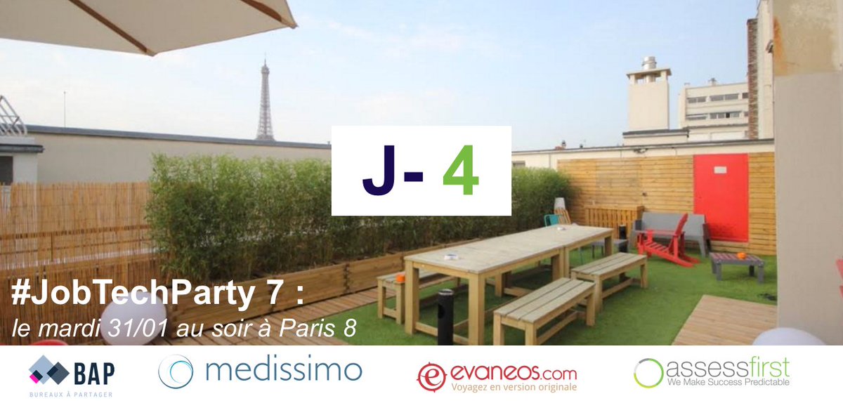 JobProd_PHP's tweet image. J-4 avant la #JobTechParty ! Il reste 3 places les #développeurs. 
Les dernières inscriptions sont ici : jobprod.com/jobtech-party #DreamJobs