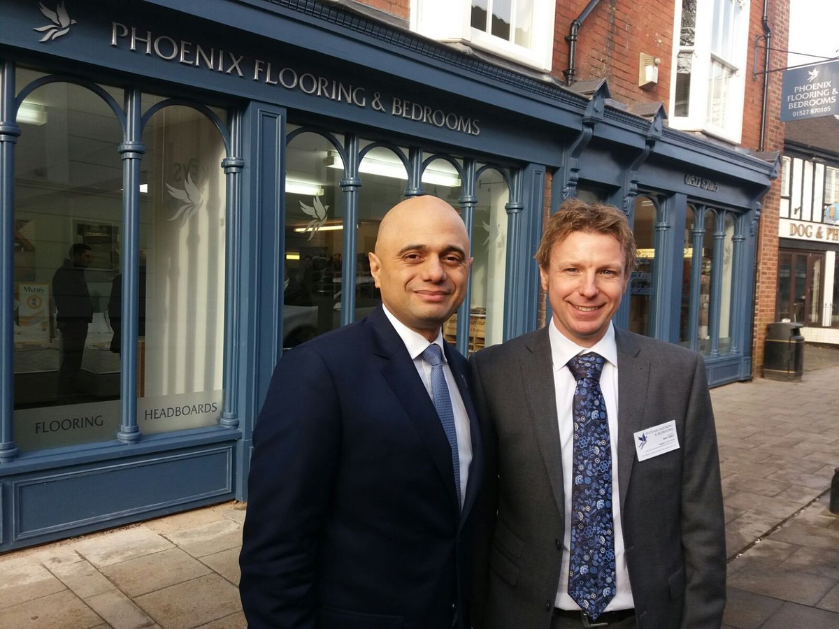 PhoenixCarpets's tweet photo. Great to meet @sajidjavid today at our reopening. Thanks to @BromStandard for the photo. #Bromsgrove #carpet #flooring https://t.co/LFDXlKIDAx