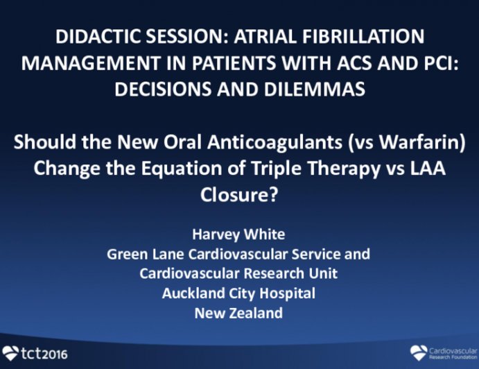 TCTMD's tweet photo. Should the New Oral Anticoagulants (vs Warfarin) Change the Equation of #TripleTherapy vs #LAAclosure? #TCT2016 https://t.co/dhDj95afkx https://t.co/0EMr3ouuV8