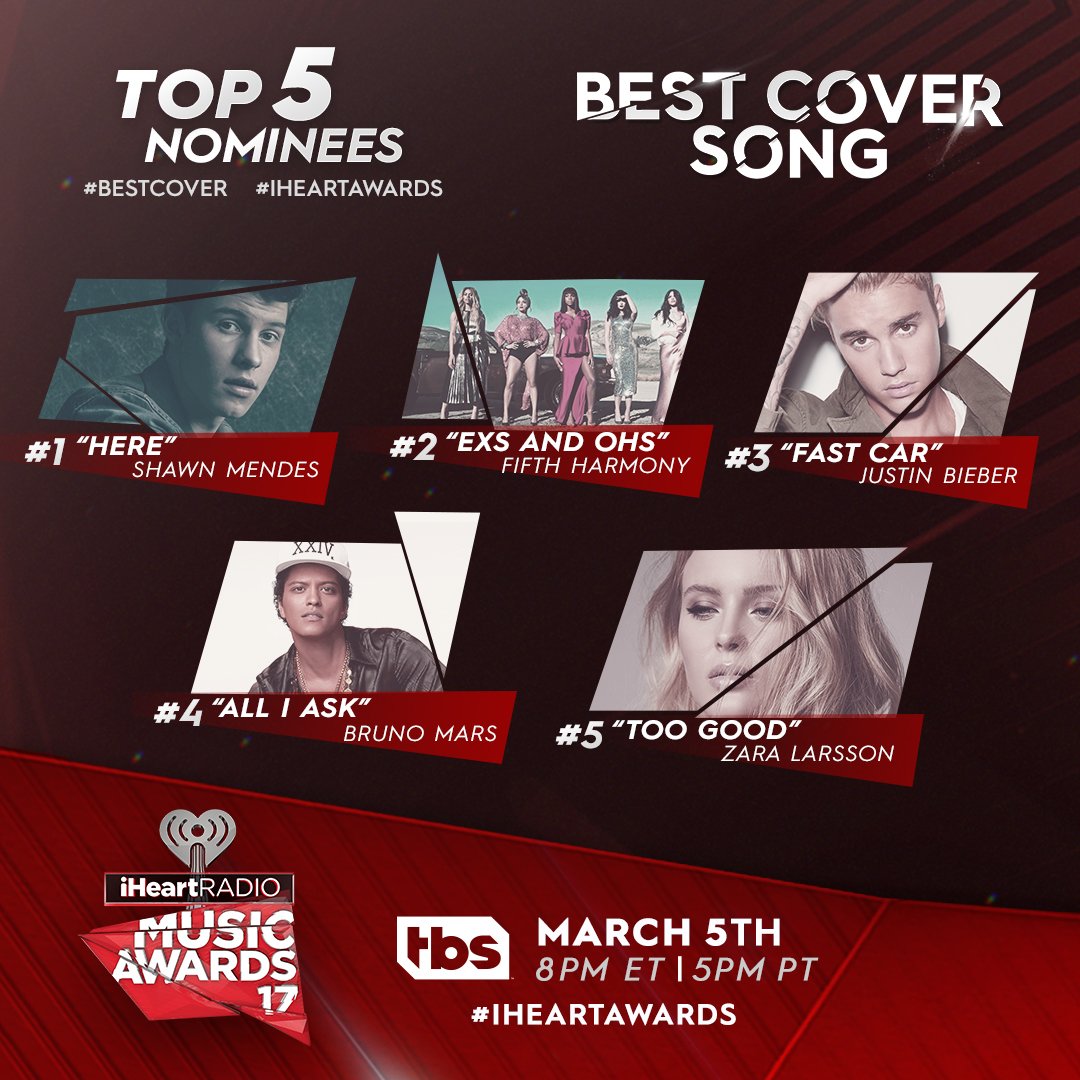 iHeartRadio's tweet photo. #BestCover Leaderboard

This is the closest the 1 &amp; 2 spots have been since voting opened. This could easily change next week #iHeartAwards https://t.co/LruS9i1ORK