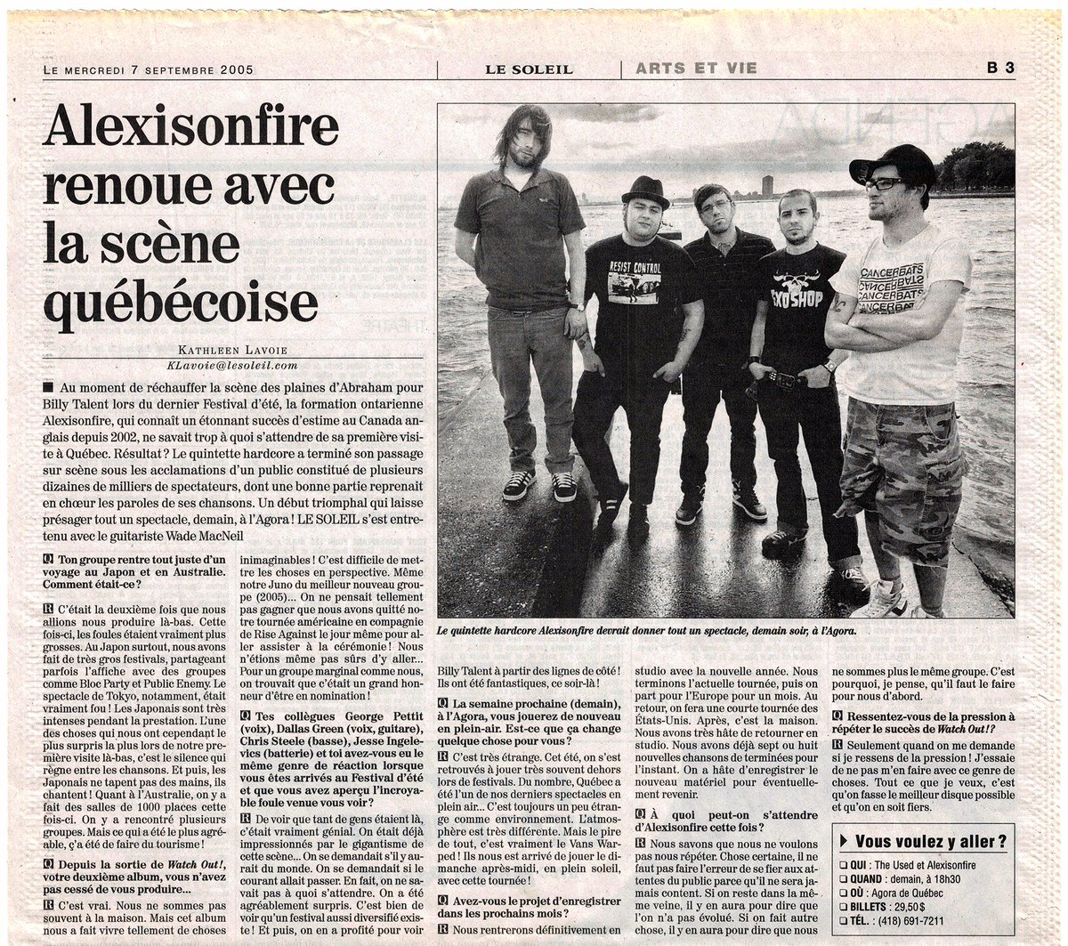 #FlashbackFriday: Retrouvé dans notre bureau, un article de @cyblesoleil sur <a href="/aof_official/">ALEXISONFIRE</a> paru en 2005. / <a href="/kathleenlavoie/">Kathleen Lavoie</a>