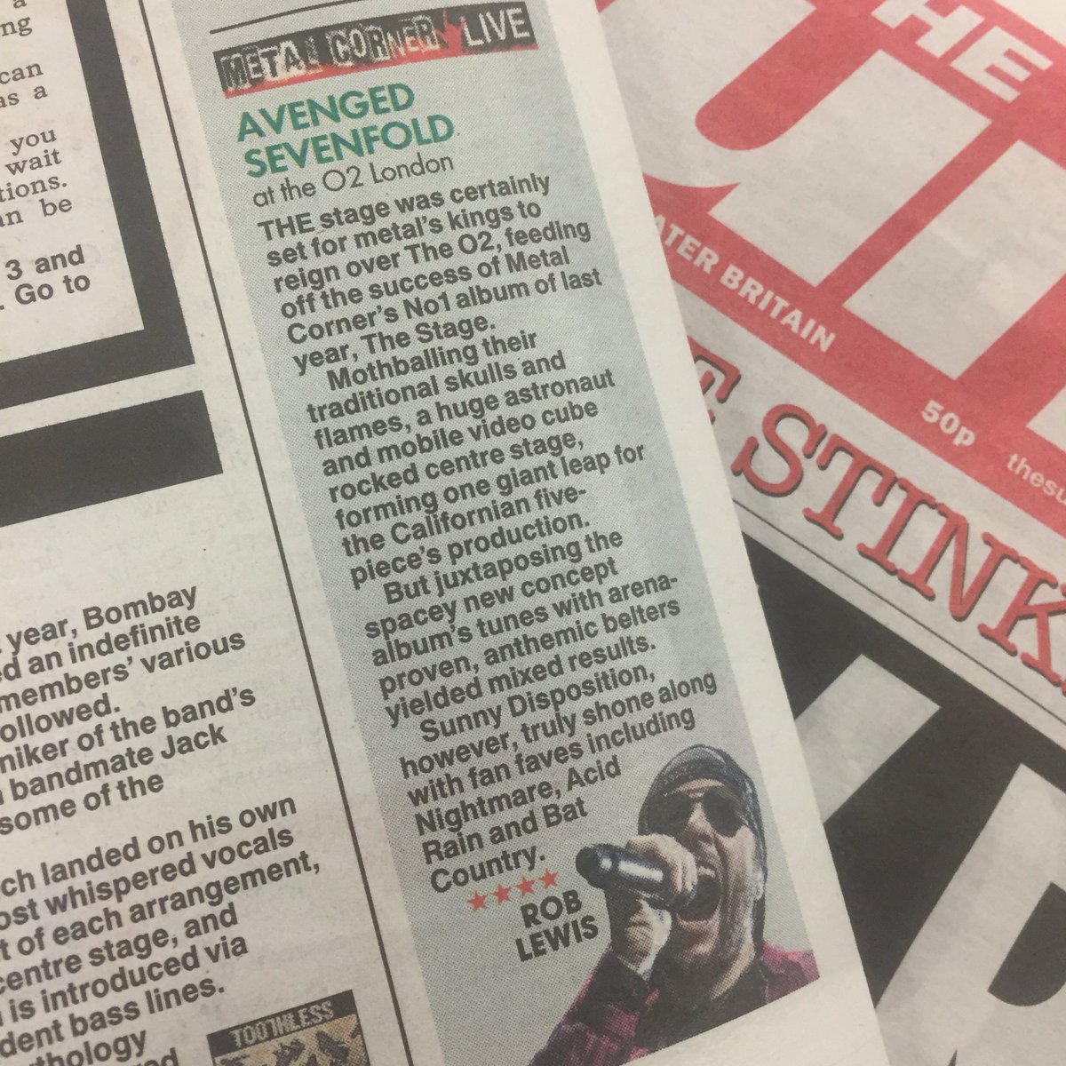 robdplewis's tweet photo. @TheOfficialA7X caught live in London and reviewed in my #MetalCorner today -- only in @TheSun #A7X #TheStageWorldTour https://t.co/iABpOuBTAF