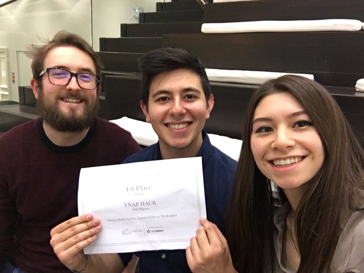 MrSamLake's tweet photo. So proud to come 1st in #YNAPHack U.K. go team Schram! @sydneyspice @_ChrisGreg Powered by @IBMWatson https://t.co/FETQq8ybwd