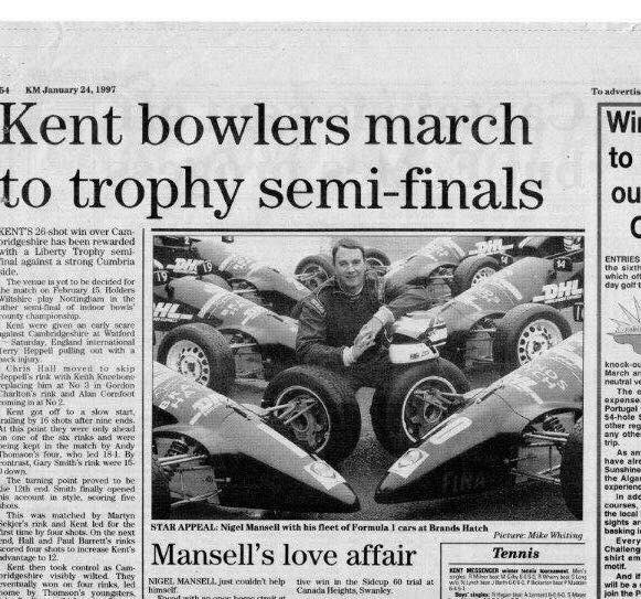 F1 great <a href="/nigelmansell/">Nigel Mansell CBE</a> with his fleet of Formula Firsts sitting on #WellerWheels 1997. #F1Legend #builttolast #formulaford #originalsteel69