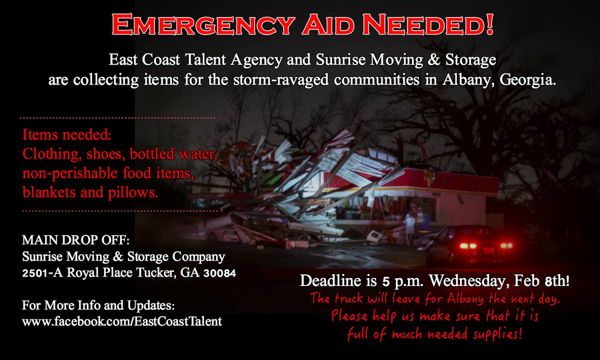 BarbaraGarvey's tweet photo. Help the tornado victims in Albany, GA if you can! Donate items OR $$ https://t.co/OvCzoIHnkX #HelpAlbany #TeamECT Please RT! https://t.co/0NjxaisM28