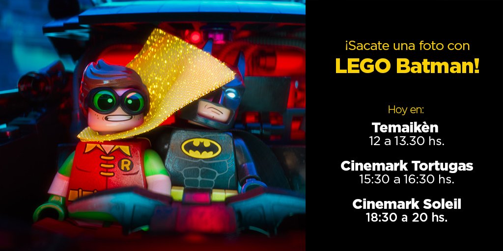 WBPictures_Ar's tweet photo. ¿Querés sacarte una foto con LEGO Batman? ¡Pasá hoy por @Temaiken, @CinemarkArg Tortugas y Soleil! #LEGOBatman: La Película. Estreno 9/02. https://t.co/ATCo4SRvp3