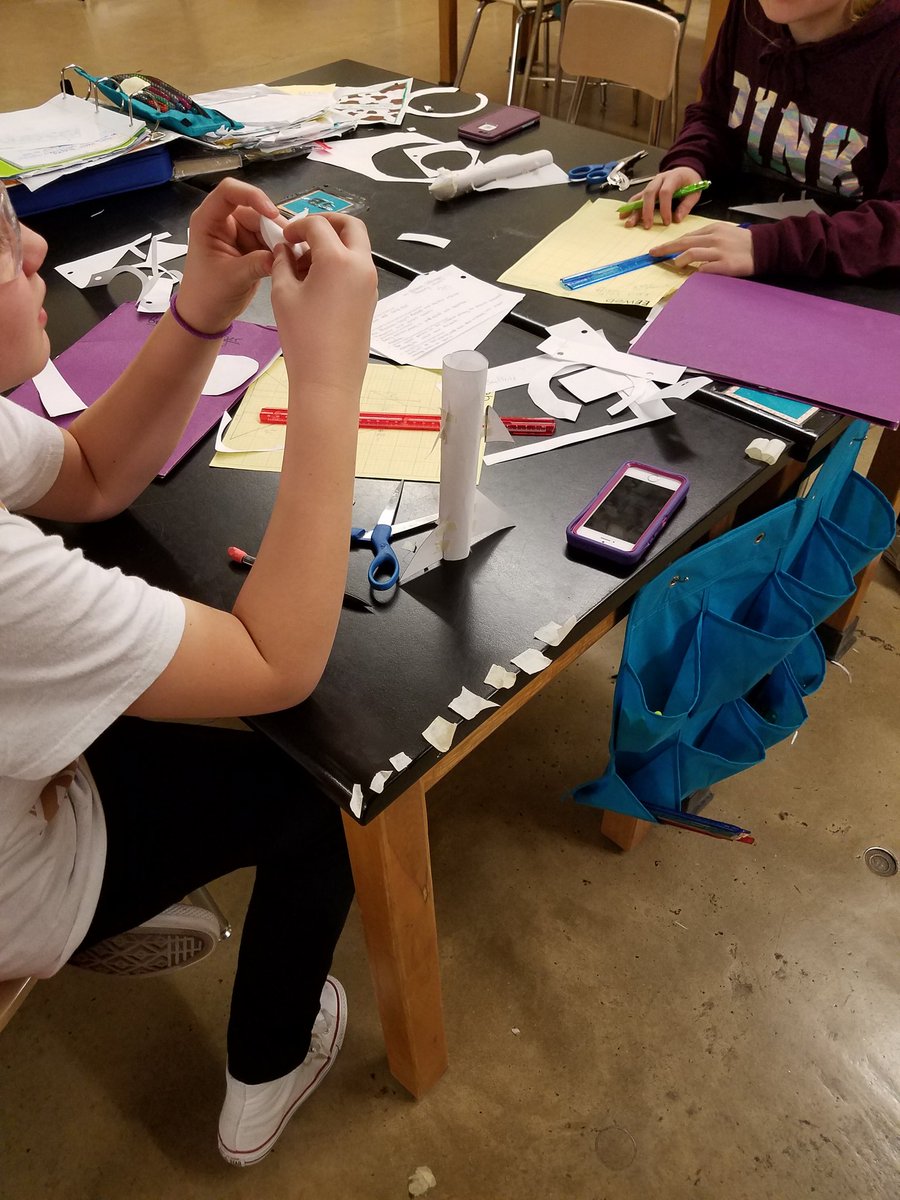 msklann's tweet photo. 6th grade students modifying their rocket designs after watching a test flight!  On a mission to hit the target. @MRMSlions @CTE_BaltCoPS https://t.co/R6XXjWMWZt
