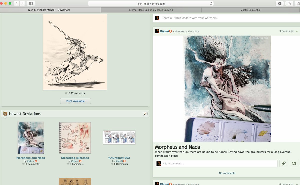 Kishoremohan's tweet photo. I've gone and revived my Deviantart page. Lots of embarrassing old art there! Search for MostlySequential #DeviantArt #art #mostlysequential https://t.co/F4FLvZFGi1