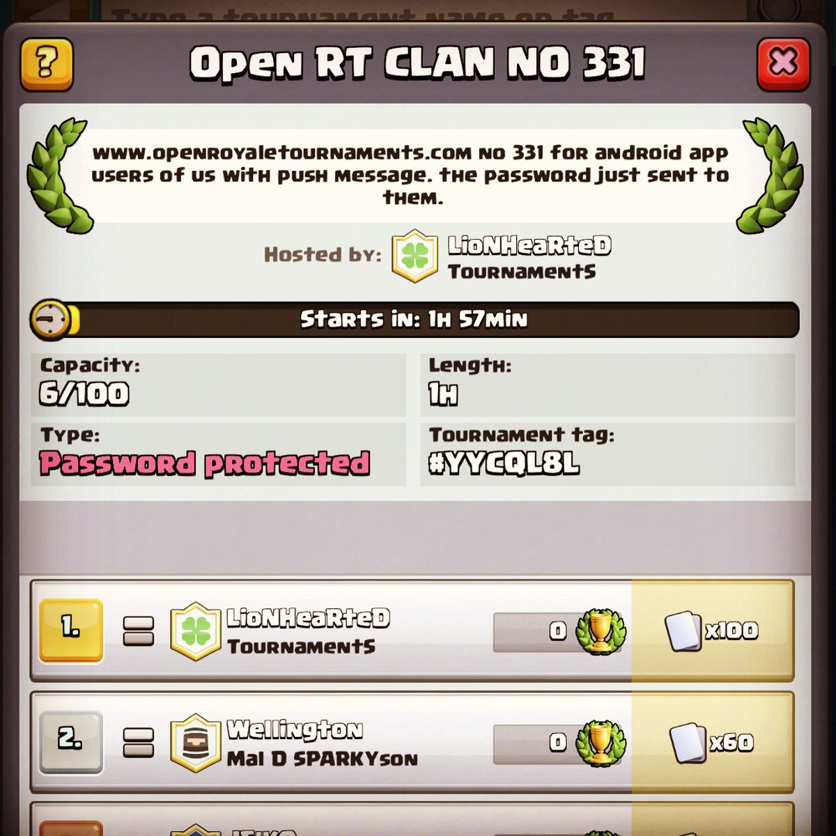 No 331 is live on openroyaletournaments.com you can find easily new tournaments and the passwords #openroyaletournaments #clashroyale