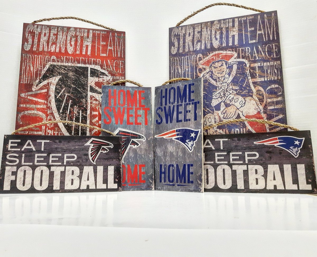 Sports_Obsesh's tweet photo. NEW, in stock!  Falcons and Patriots stressed wooden signs. Get yours NOW!! #patriots #RiseUp #SuperBowl https://t.co/XWJm6OEg1p