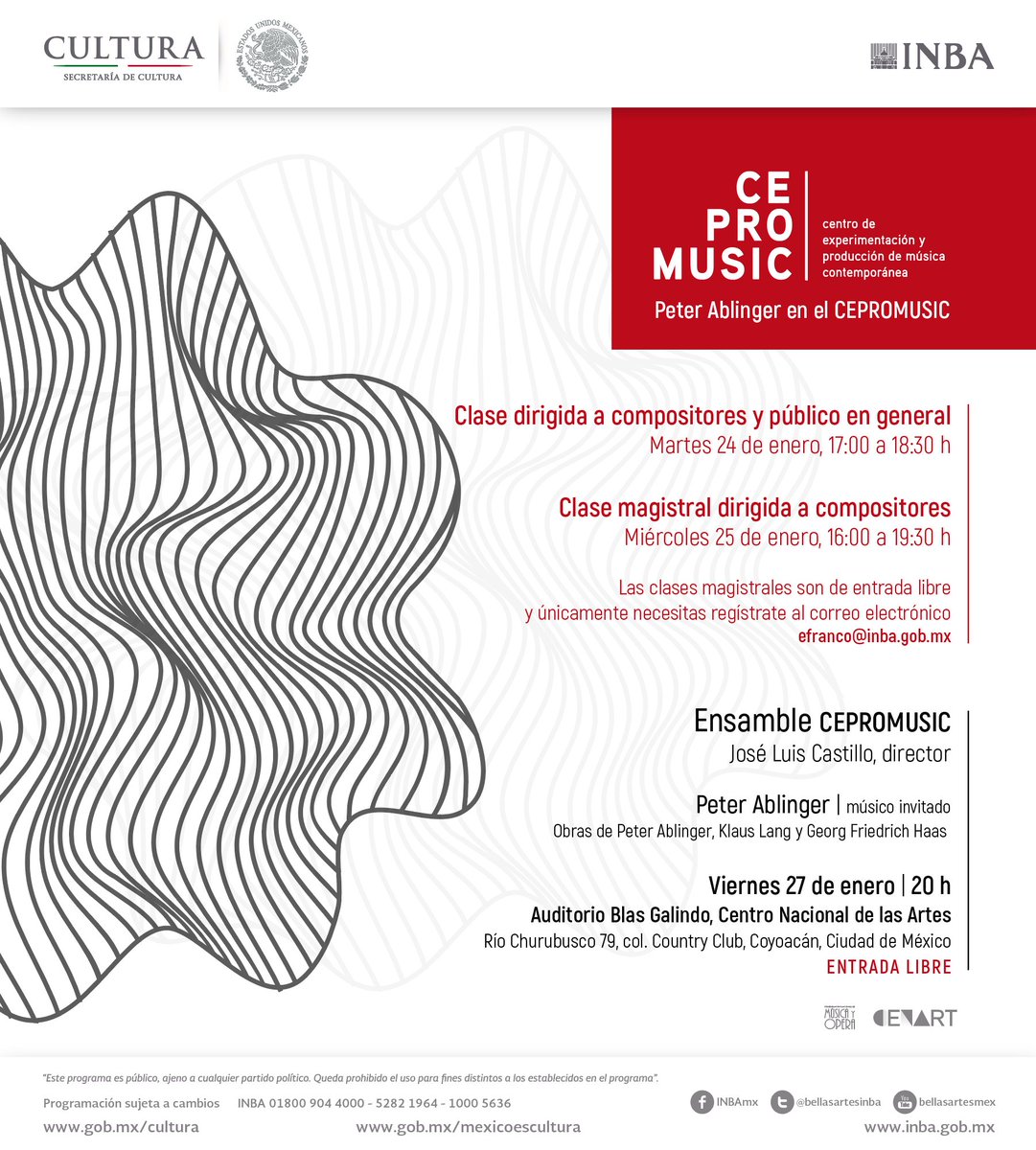 SistemaCreacion's tweet image. Hoy 8PM, #PeterAblinger y el ensamble @Cepromusic #INBAFoncaCepromusic ofrecerán un concierto en el @cenartmx  #FoncaMúsica