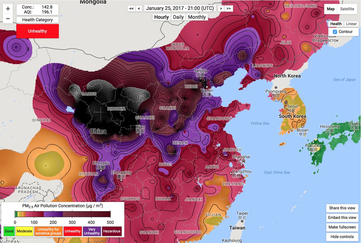 Death blob in China air pollution. Beyond horrific. 1900 level > 3x offscale. Maybe Gobi dust. See alturl.com/j8mqm, BerkeleyEarth