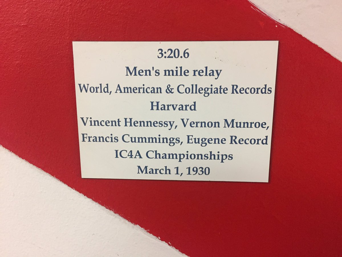HarvardTFXC's tweet photo. Coach @kebbat peeped this gem on the walls of the @newbalance NYC Armory. #gocrimson #gocrim #WorldRecord #CollegiateRecord #AmericanRecord https://t.co/LcHO1POotn