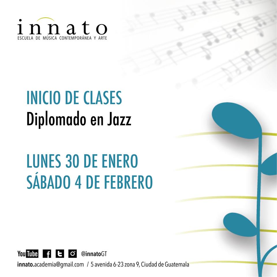 InnatoGT's tweet photo. ¿Ya reservaron su cupo para Diplomado en Jazz? https://t.co/AnNQJOqAAF El maestro @jacosonar les invita a estudiar jazz en Innato. https://t.co/fxTPfEpFcM