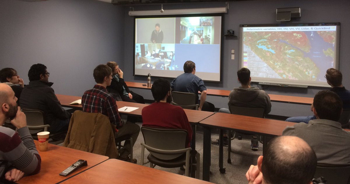 DaveAtCOGS's tweet photo. #RightNow: #COGS students & faculty attending a Wetlands Mapping in NS webinar by #AGRG's R Jahncke. Used #quickbird #LiDAR #RADARSAT2 https://t.co/TVGfzMbYe6