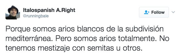 Somos arios de la subdivisión mediterránea. Pero somos arios totalmente. No tenemos mestizaje con semitas u otros.