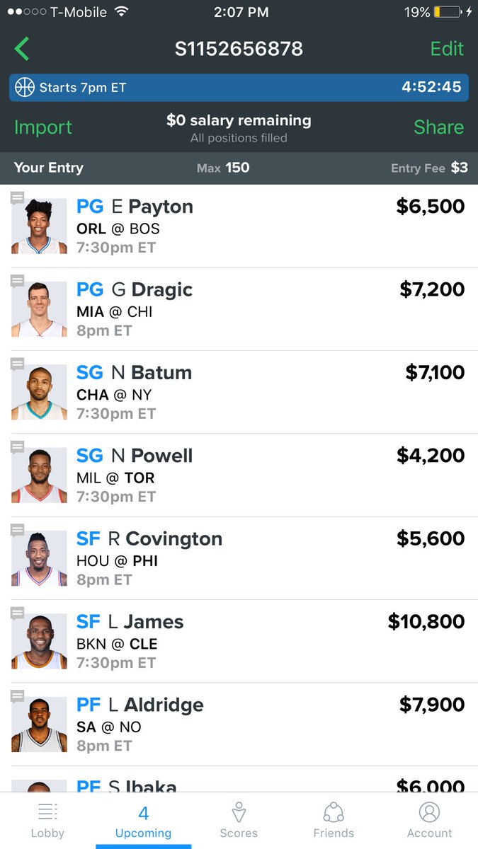 DFS__AJ's tweet photo. Tonight's 7pm GPP lineup!! Let's get it 🔥🔥🔥🏀🏀🏀💰💰💰 https://t.co/I7f0eyjEVu