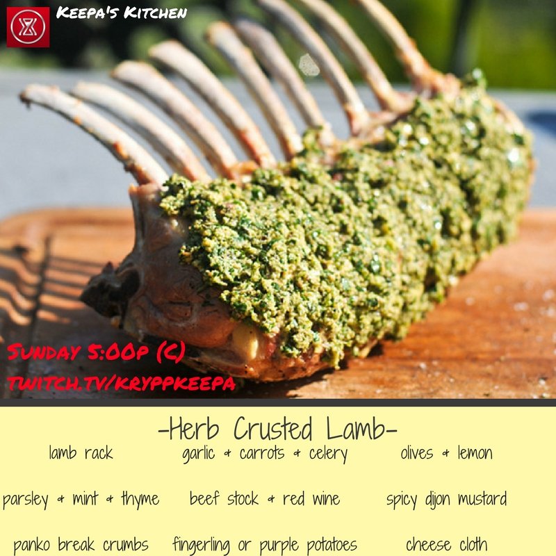 Kryppkeepa's tweet photo. Sunday on #KeepasKitchen, we're making #lamb rack on #twitch. #foodie #foodporn #cheflife #atx #texas #kitchennerd
https://t.co/PBN9xpqxul https://t.co/0gMQdG38Hv