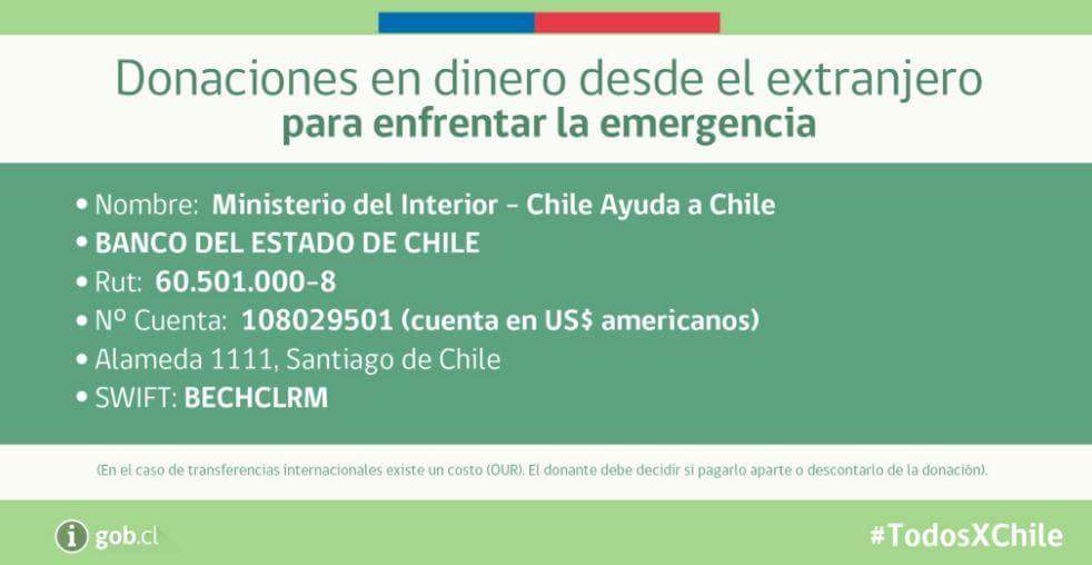 ABNationChile's tweet photo. #HELP | we need money for new houses, supplies for families, firemen &amp; animals. If you guys want to donate, here is all the info. RT please! https://t.co/tNrgjVWb2H