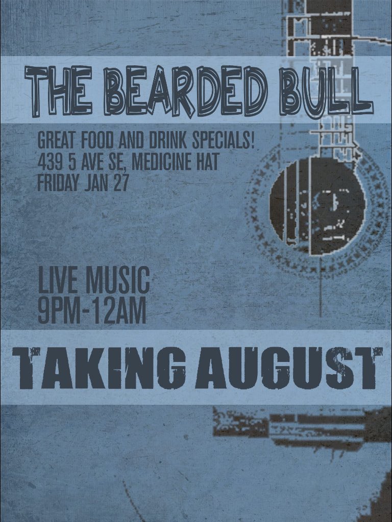 Taking August tonight at 9 pm <a href="/Bearded_Bull/">The Bearded Bull</a> #medhat! AMAZINGLY awesome! <a href="/TakingAugust/">Taking August</a>