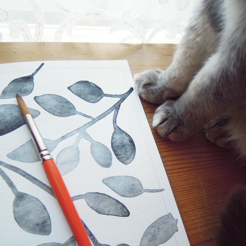 clarysagemoon's tweet photo. kitty on the desk helping oversee things... #cat #watercolor https://t.co/iVWirikNGg