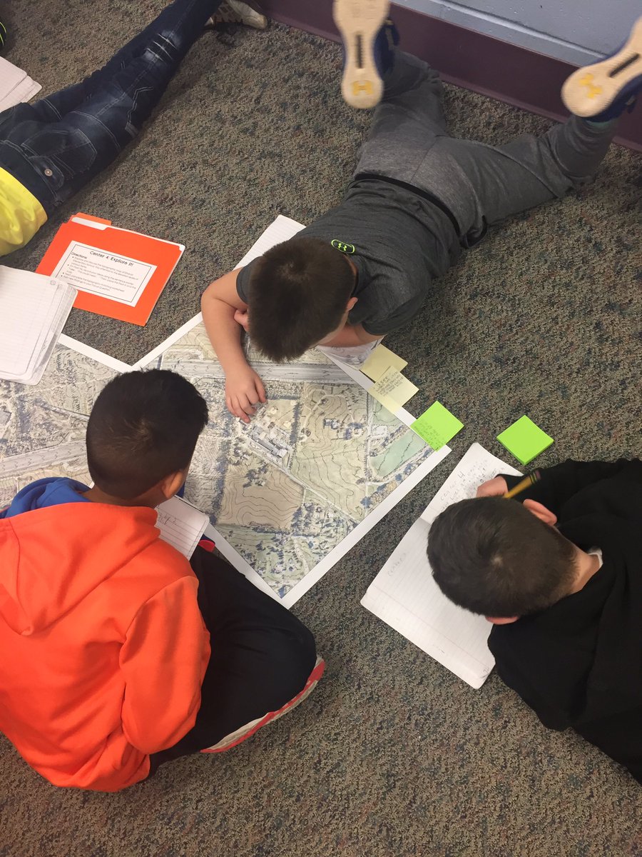 Today in a Science we explored topographic maps of our elementary school and the land around it! #robbinsvillek12