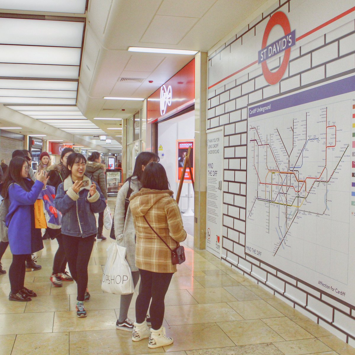 ILovesTheDiff's tweet photo. Yay! The #CardiffUnderground rides again - its new 'stop' by M&amp;S in @StDavidsCardiff drawing a crowd earlier. https://t.co/QaOblfs9ju