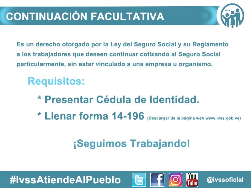 🚶‍♀️🚶🇻🇪¿Aún no estás cotizando ante el #IVSS ? Acércate a cualquier oficina administrativa del país y afíliate tú mismo.
