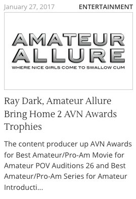 TheRubPR's tweet photo. Check out @AmateurAllure &amp; @xrayvideo making front page news on @AdultVideoNews with their @avnawards wins! https://t.co/F6CDhhe2J4 https://t.co/u0Pn3O5XrQ