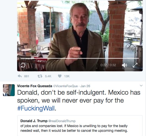 simonbarrow's tweet photo. Though he was an erratic president of Mexico, it's hard not to love Vicente Fox at the moment... #TrumpsTrump https://t.co/TpNcky5Yf9