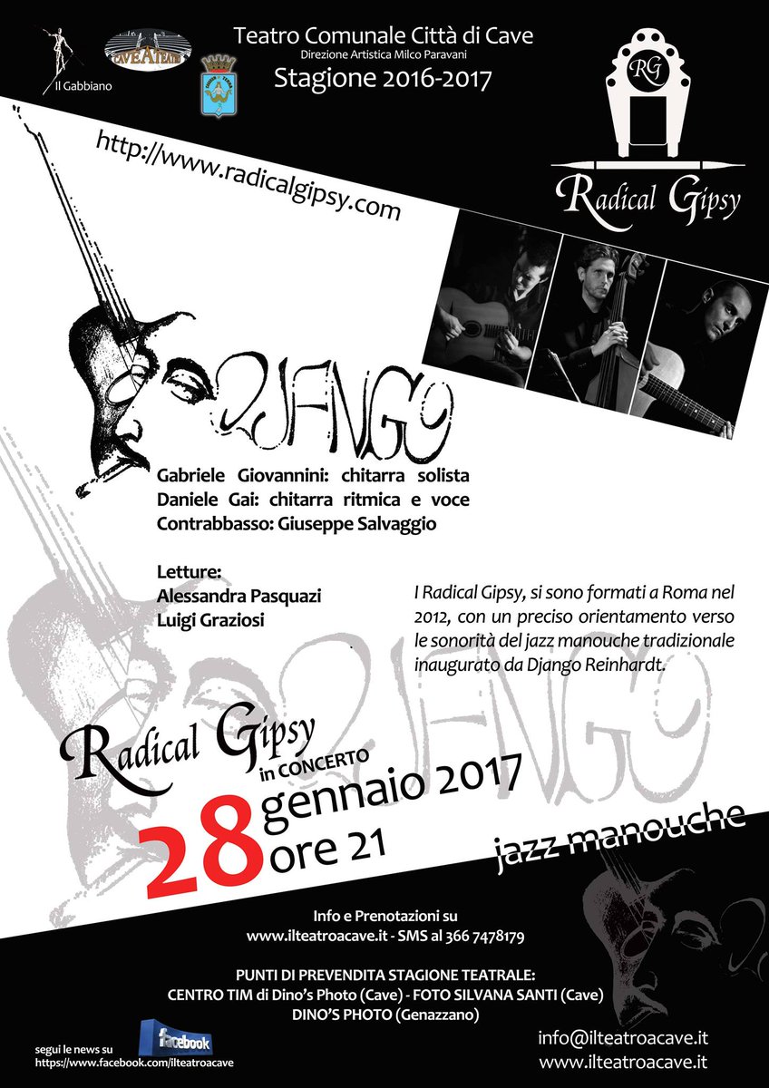 RadicalGipsy's tweet photo. #domani #28gennaio  al #teatro di Cave. #spettacolo su #DjangoReinhardt #jazzmanouche #gipsyjazz #swing @ludovicapal @ElleD24 @romatoday https://t.co/KsB7YdXb60