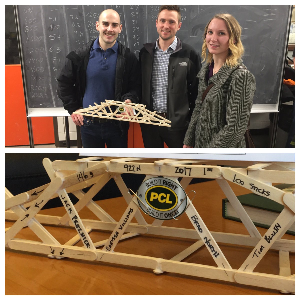 PCLConstruction's tweet image. PCL Saskatoon is a stickler for quality, taking 1st place @CSCESaskatoon&apos;s annual Popsicle Stick Bridge Competition!