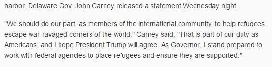 "Part of our duty as Americans." Thank you <a href="/JohnCarneyDE/">Mayor John Carney</a> for supporting refugees seeking freedom and safety #RefugeesWelcome #netDE