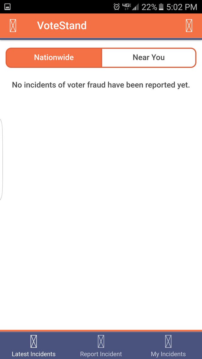 BHFlaherty's tweet photo. No incidents of voter fraud reported yet. This #VoteStand app is awesome. https://t.co/pXIzlIFUJ9