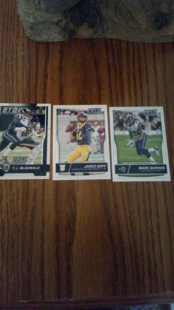 KJTheRamsFan's tweet photo. Bought a box of cards earlier and copped some of my boys! @tmcdonaldjr @JaredGoff16 @M_B_24 #MobSquad #ExcitedFor2017 https://t.co/uAIjiiY2rY