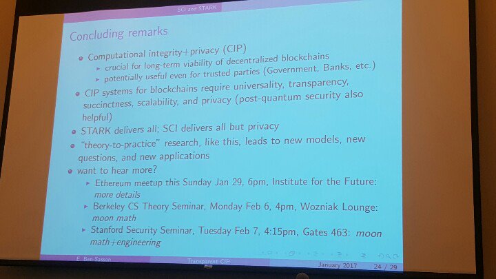 Post quantum transprnt computational integrity? Eli Ben-Sasson presents STARK <a href="/zcashco/">(Old Account) Electric Coin Company</a>, Bitcoin, Ethereum>Stay tuned!
