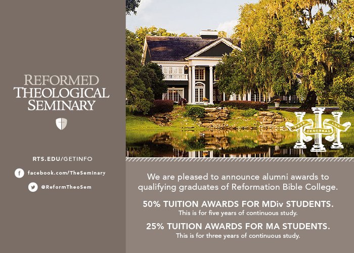 ReformTheoSem's tweet photo. Special alumni tuition award for graduates of @RefBibleCollege! For more info: https://t.co/SqwdA3DxOl #Mind4Truth #Heart4God #Life4Ministry https://t.co/GDQVW6sbj1