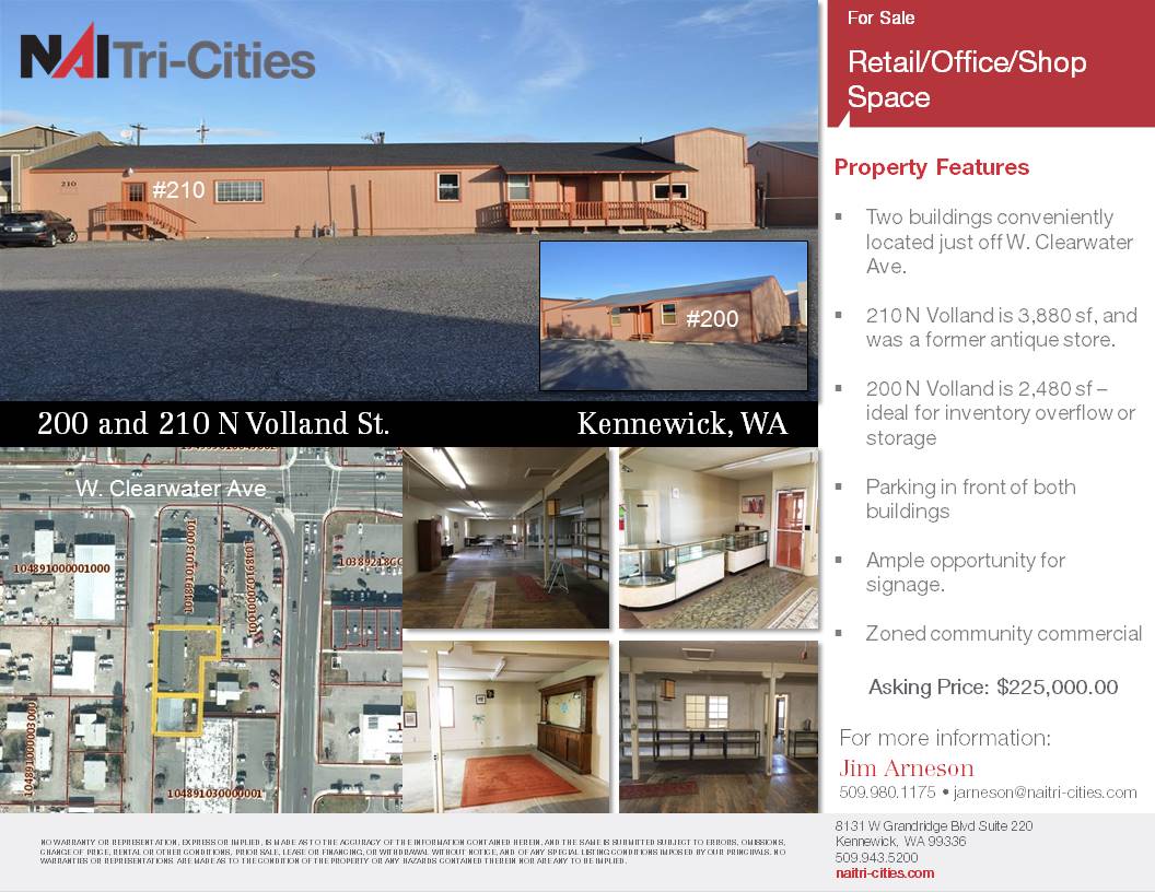 NAITriCities's tweet photo. FOR SALE 200 &amp; 210 N Volland @KennewickWA Two buildings conveniently located just off W Clearwater available 3,880 sf &amp; 2,480 sf @JFArneson https://t.co/YfaAZLp0Rt