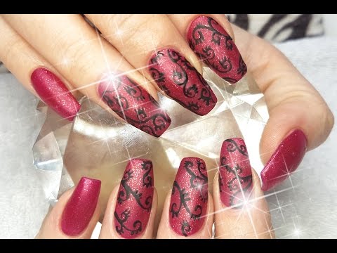 Acrylic Infill With A Red Matte Gel Polish &amp; Black Swirl Nail Design: nailtech6.com/acrylic-infill… #nailart